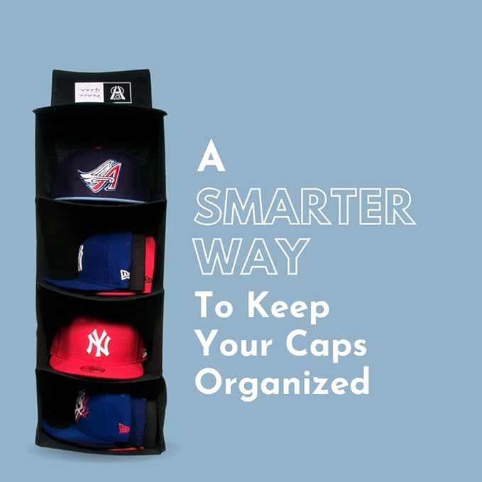 Homiegear Wall Hanging Organizer, 4 Storage Case Racks - Closets Organization Storage System for Caps, Wallet, Shoes, Towel, Goggles, Scarves, Belt & More for Closets Items - (Black)