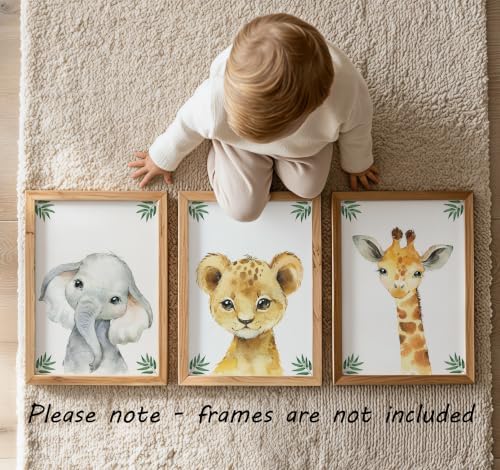 Baby Safari Animals for Girl or Boy Nursery Bedroom, Set of 3 Unframed Wall Art Prints, Jungle Leaves Posters, Nursery Decor Gift, Giraffe Elephant Lion (11x14) - Image 4