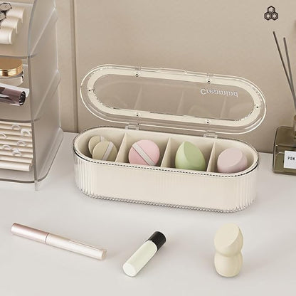 Clear Acrylic Makeup Brush Holder Organizer With Lid - Cosmetic Storage Case Display for Vanity and Sponges