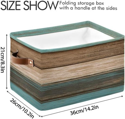 Wood Print Rectangular Storage Basket Not Real Wood Retro Vintage Organizer Bin Shelf Baskets For Clothes Gifts For Home Office Dorm