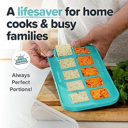 Souper Cubes 2 Tbsp. Silicone Freezer Molds - Perfect for Storing Garlic, Herbs, Ginger, Pesto, Tomato Paste, Lemon Juice, Purees and More - Aqua – 2-Pack