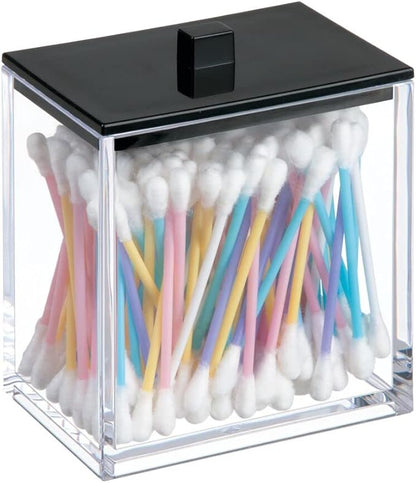 mDesign Plastic Rectangle Apothecary Canister - Organizer for Bathroom Vanity Countertop Shelf Decor - Holds Cotton Swabs, Soap, Makeup, Bath Salts - Lumiere Collection - 2 Pack - Clear/Black