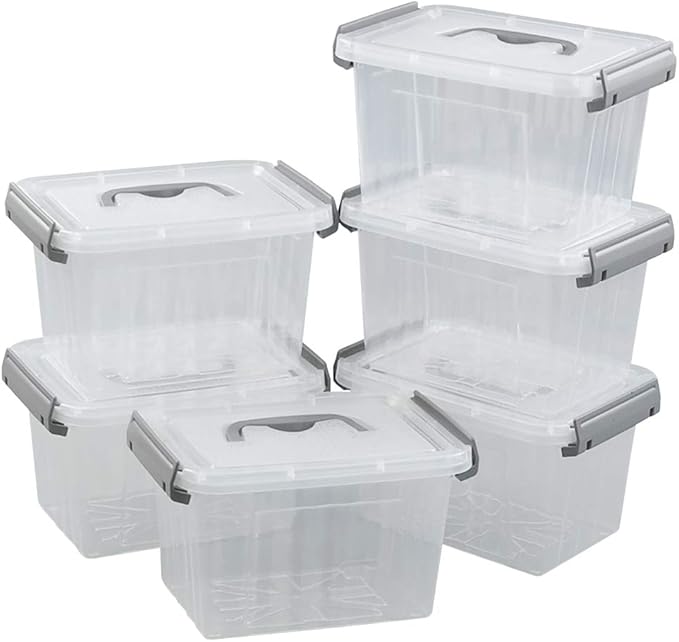 Pekky 3.5 Quart Clear Plastic Bins, Plastic Small Handle Storage Box, 6 Packs(Gray)