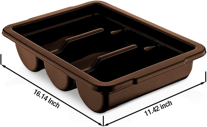 Commercial Cutlery Bin, 3-Compartment Restaurant Kitchen Flatware Tray, Silverware Storage Plastic Container, Condiments Holder, Utensil Organizer Box (Braun)