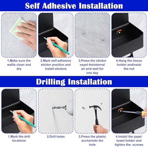 Toilet Paper Holder with Shelf, Flushable Wipes Dispenser Fits for Bathroom Wipe Storage, Keep Your Wipes Hidden Out of Sight SUS304 Stainless Steel Wall Mount Organizer Matte Black - Image 7