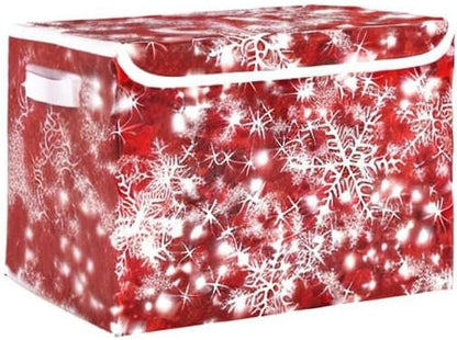 senya Christmas Baskets Collapsible Storage Bins with Lids, Christmas Background with Snowflakes Red Storage Boxes Clothes Baskets for Organizing