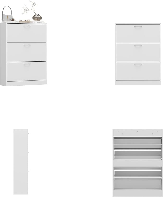 AGOTENI Shoe Cabinet with 3 Flip Drawers, Shoe Storage Organizer with 2-Tier Shelf, Freestanding Shoe Rack for Entryway Hallway, Living Room, White