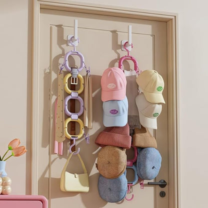 Hat Organizer Storage for Baseball Caps Hat Rack Small Space Organization for Wall and Cloeset Multi-Functional Hanger Hold up to 12 Hats 6 Scarf for Closet Door Bedroom (Red Blue - 6 Loops)