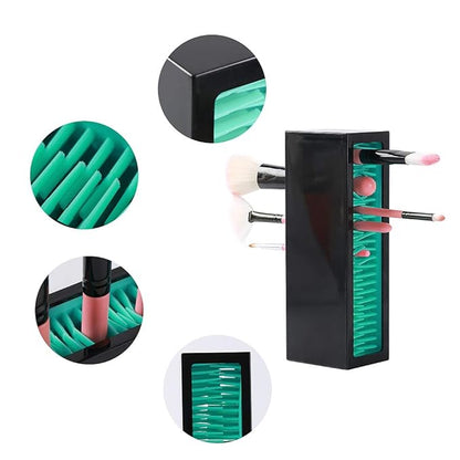 JAMEND CLXP Makeup Brushes Holder Organizer, Silicone Vanity Air Drying Rack Display Storage for Brush, Eyeliners and More, Practical Cosmetic Tools Container (Red-Black)