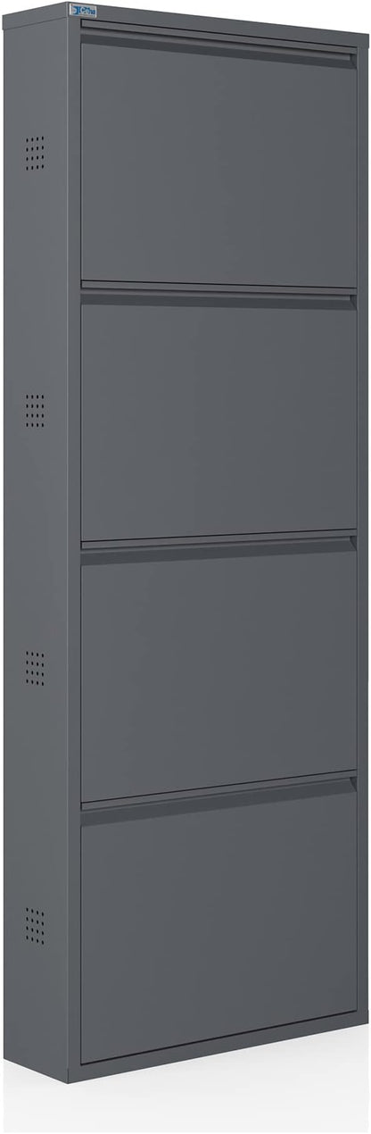 CEHA 4 Tier Metal Shoe Cabinet with Cover, Durable Shoe Storage Organizer for Entryway, Space Saving Shoe Shelf Closet with Side Ventilation Holes, 5.91" x 53.5" x 19.68", Anthracite