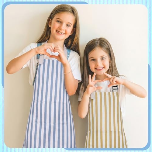 Kids Apron for Cooking Adjustable Striped Kids Apron with Pockets - Image 6