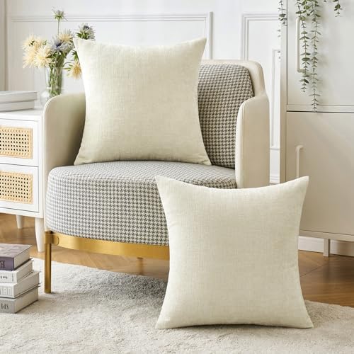 MIULEE Soft Chenille Throw Pillow Covers Cream 16x16 Inch Pack of 2 - Image 5