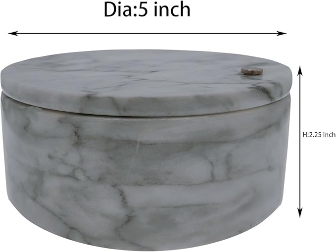 Kerixi Marble Salt Cellar and Storage Box with Two Compartments Salt Box with Swivel Lid for Storing Spice (Gray white)