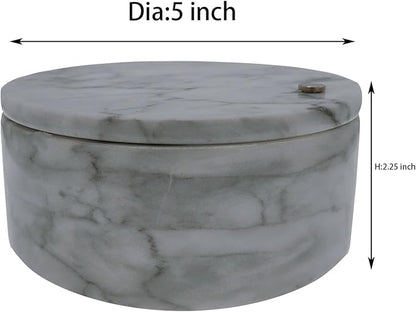Kerixi Marble Salt Cellar and Storage Box with Two Compartments Salt Box with Swivel Lid for Storing Spice (Gray white)