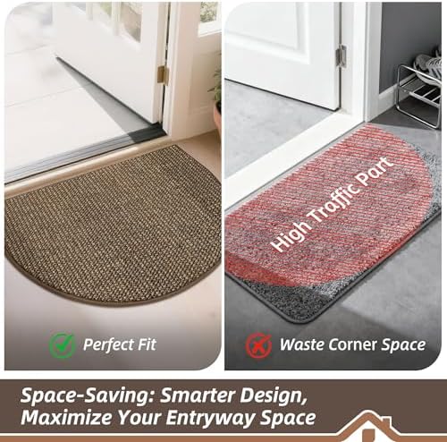 BEQHAUSE Dirt Trapper Door Mat 17" x 30" Half Circle Non Slip Rugs, Brown - Image 6