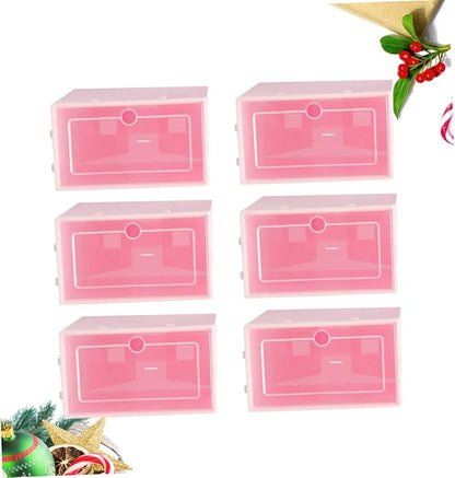 Luxshiny 6PCS Stackable Transparent Shoe Storage Boxes with Thickened Plastic Small Pink Containers for Closet Organizers and Sneaker Storage