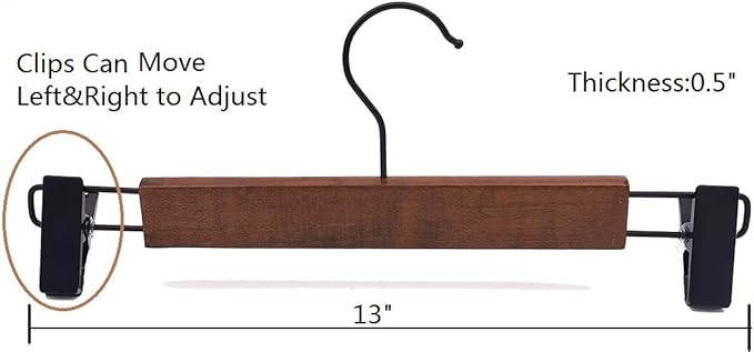 Wooden Pants Hangers Finish with Metal Clips Natural Wood Hanger for Skirts Slacks,One Pack of 5 (Walnut)