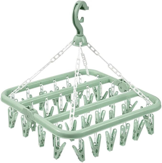Hanger Socks Organizer with 32 Clips Clothes Drying Rack Closet Organizers and Storage Hangers Space Saving Multi-Function Clothes Hangers for Drying Towel, Bras, Sock,Lingerie, Small Clothes