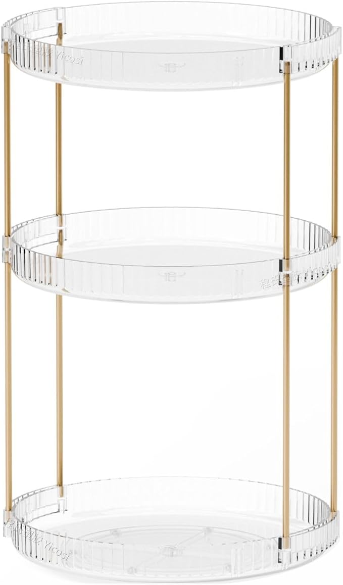 Yieach Acrylic 360 Rotating Makeup Organizer and Perfume Organizer,3 Tier Make Up Holder and Acrylic Skincare Organizers for Countertop,Vanity,Bathroom,Clear Spinning Beauty Organizer for Face Product