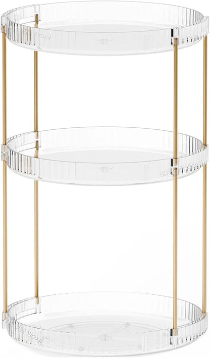 Yieach Acrylic 360 Rotating Makeup Organizer and Perfume Organizer,3 Tier Make Up Holder and Acrylic Skincare Organizers for Countertop,Vanity,Bathroom,Clear Spinning Beauty Organizer for Face Product