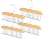 4 Pack Tie Rack Hanger with 8 Metal Hooks, Space Saving Necktie Organizer for Men – Large Capacity Tie and Belt Wooden Hanger for Closet (Natural)