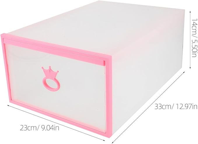 BESPORTBLE Drawer-style Thickened Plastic Shoes Storage Box with Window, 33x23x14cm, Rose Frame White Base, Unisex Shoe Organizer for Closet and Entryway Storage