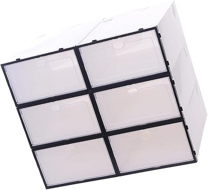 SOLUSTRE 6pcs Stackable Shoe Storage Boxes Plastic Shoe Organizers Black Frame White Lid Thickened Sturdy Containers for Men’s Closet Organization