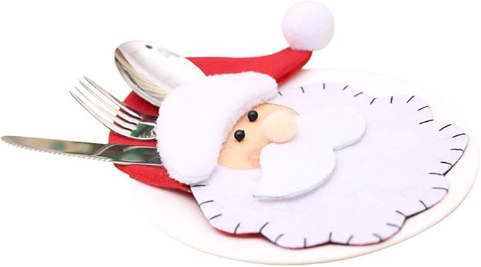 6/10/12Pcs Christmas Silverware Holder Xmas Cutlery Dinner Table Decoration Santa Claus Snowflake Flatware Pockets