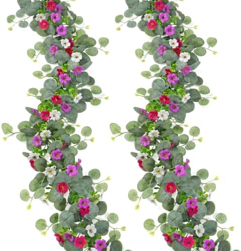 12.4FT Artificial Eucalyptus Flowers Garland 2PCS Faux Greenery Home Decor by KHOYIME