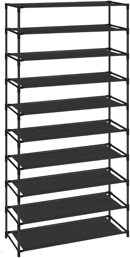 10 Tier 40 Pairs Stackable Shoe Rack with Stainless Steel Frame, Shoe Rack Storage Shelves for Closet, Bedroom (24.5 x 12 x 61.5) (L x W x H)