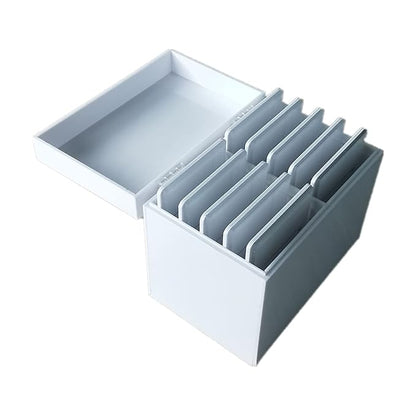 Acrylic 10 Layers Eyelases Extension Storage Box, Grafting Eye lashes Close-Packed Display, Makeup Organizer False Eyelashes Glue Pallet Holder with 10 Pallets (White without Eye)