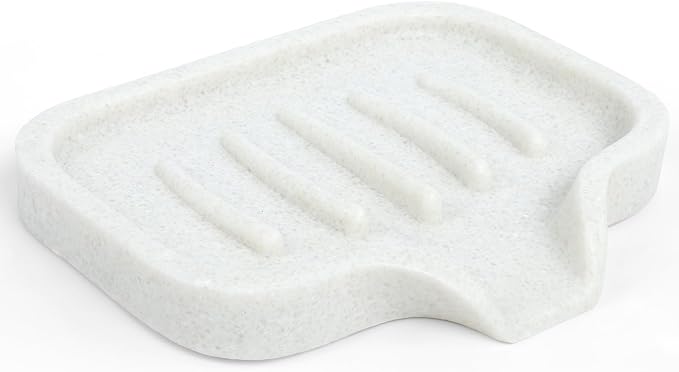 Self Draining Soap Dish for Shower and Bathroom Sink - Large Marble Resin Soap Holder with Drain, Non Slip Soap Tray for Bar Soap, Kitchen & Bathroom Counter