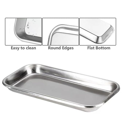 1Pcs Metal Manicure Tools Storage Tray, Rectangular Stainless Steel Storage Dish Nail Art Accessory Display Trays, Jewelry Rhinestone Organizer Plate, Makeup Cosmetic Storages Plate - Silver