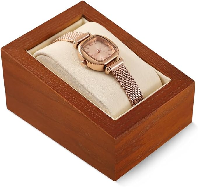 Wooden Watch Display Stand With Pillow, Wristwatch Organizers, Men Women Watch Storage Holder (Willow Wood, Beige Velvet)