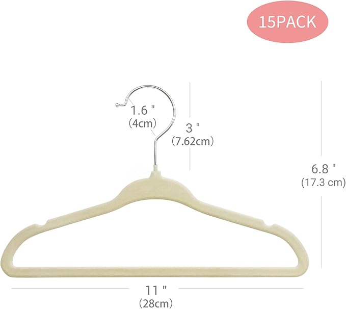 ManGotree Baby Velvet Clothes Hangers, Childrens Kids Hangers for Clothes Space Saving Non-Slip 15 Pack (Beige)
