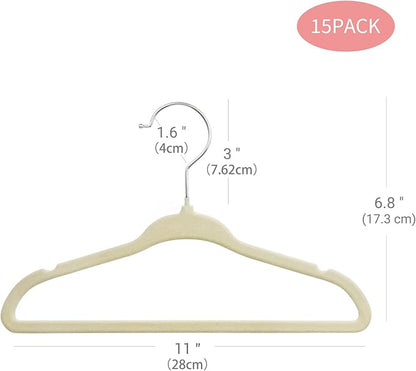 ManGotree Baby Velvet Clothes Hangers, Childrens Kids Hangers for Clothes Space Saving Non-Slip 15 Pack (Beige)