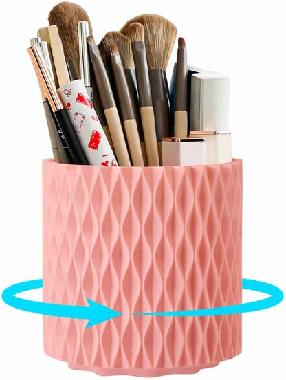Makeup Brush Holder Organizer, 360° Rotating 5-Slot Make up Brushes Cup for Cosmetic, Lipstick, Hair Brush Holder - Spinning Vanity Countertop Caddy for Bathroom, Dorm & Office, Pink