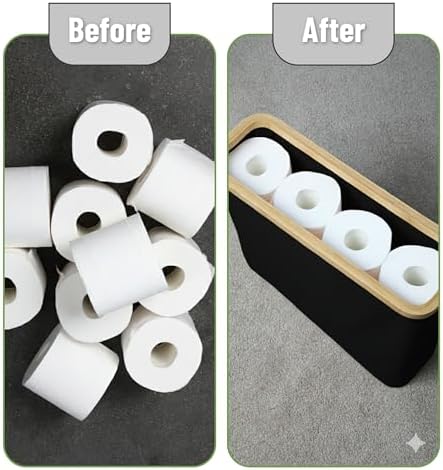 BAMBOO LAND- Toilet Paper Storage with Bamboo Lid for 12 Rolls, Black, Waterproof Bamboo Toilet Paper Holder Basket - Image 6