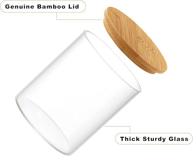 INIUNIK Qtip Holder with Vanity Tray, 3 Pack Glass Apothecary Jars with Lids, Bathroom Accessories Canisters Organizers Jars Containers for Cotton Ball Round Swab Pad Hair Ties Floss Perfume Jewelry