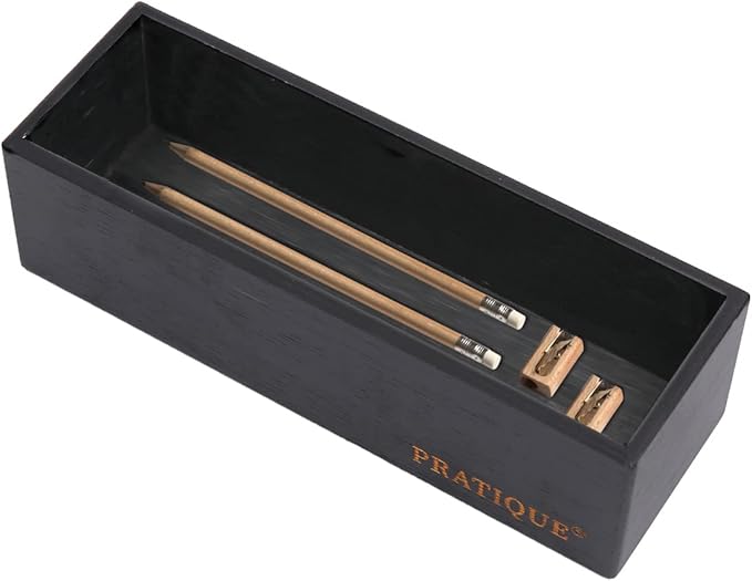 PRATIQUE Bamboo Drawer Organizer - Kitchen Utensil Organizer Silverware Tray Cutlery Holder，Office Desk Supplies and Accessories,8.9 * 3 * 2.6inch,Black