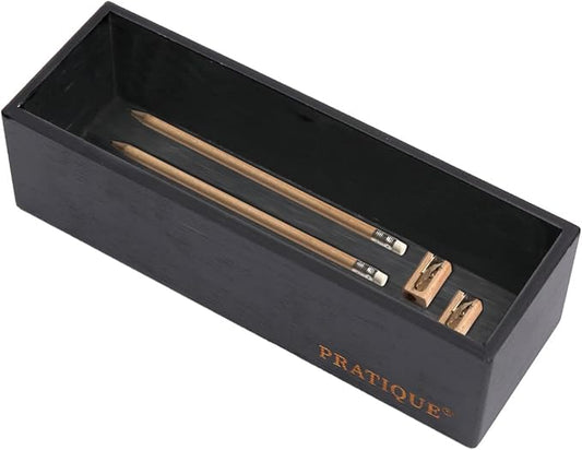PRATIQUE Bamboo Drawer Organizer - Kitchen Utensil Organizer Silverware Tray Cutlery Holder，Office Desk Supplies and Accessories,8.9 * 3 * 2.6inch,Black