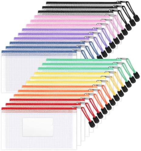 Sooez 24 Pack Mesh Zipper Pouch Bags with Label Pocket, A6 (9.1×4.7 in) by Sooez