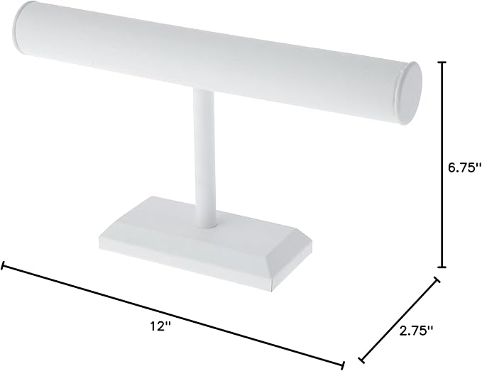Plymor White Faux Leather T-Bar Bracelet Display Stand, 12" W x 6.75" H