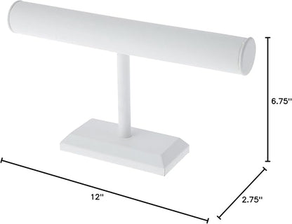 Plymor White Faux Leather T-Bar Bracelet Display Stand, 12" W x 6.75" H