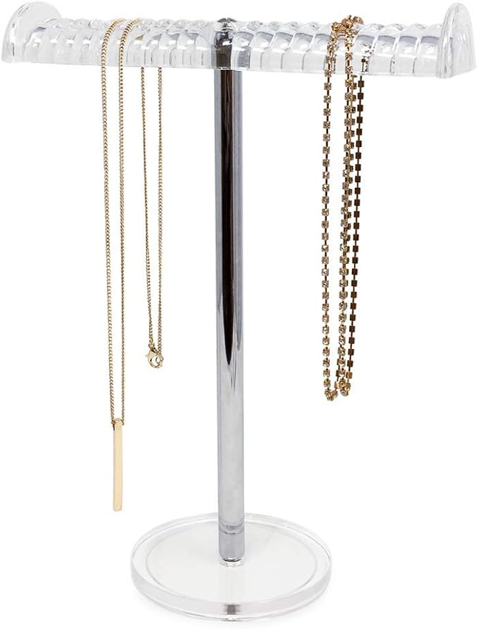 Isaac Jacobs Clear Acrylic Necklace & Bracelet Holder (8” inch T-Bar)– Hanging Chain and Bangles Organizer Sleek & Sturdy Stand for Jewelry – Storage Solution- Bedroom- Bathroom – Countertop