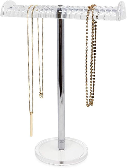 Isaac Jacobs Clear Acrylic Necklace & Bracelet Holder (8” inch T-Bar)– Hanging Chain and Bangles Organizer Sleek & Sturdy Stand for Jewelry – Storage Solution- Bedroom- Bathroom – Countertop