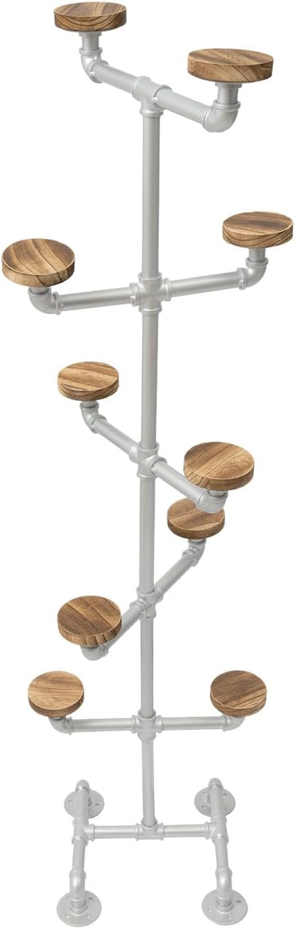 LOYALHEARTDY Industrial Hat Rack Stand, 5 Tier 10 Round Hat Hangers Hat Display Stand Freestanding Hat Organizer Rack Display Stand for Wig, Cap, Baseball Hat (Sliver)