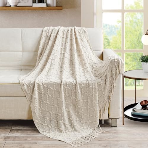 BOURINA Beige Throw Blanket 50 x70 Inch Jacquard Throw Knitted Blanket - Image 3