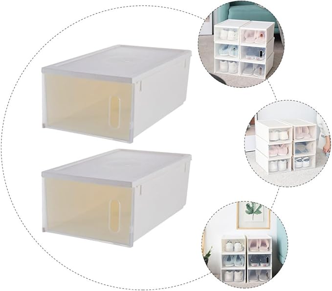 Happyyami Shoe Storage Box Set 2pcs Large Capacity Plastic Shoe Organizer with Lid for Home Closet and Stackable
