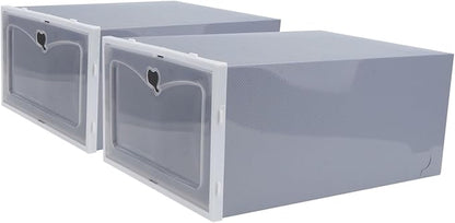 PRETYZOOM 2Pcs Heavy Duty Plastic Shoe Storage Box Stackable Footwear Organizer Drawer Design for Male Footwear and Household Use